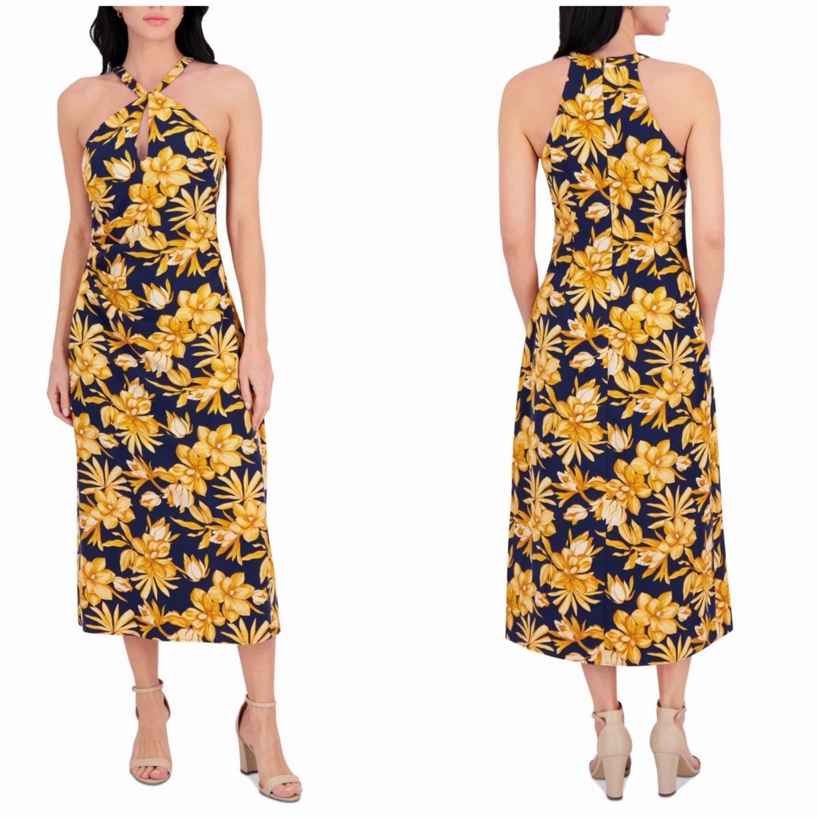 Siena Women's Floral Blue Printed Halter-Neck Sleeveless Maxi Dress 2